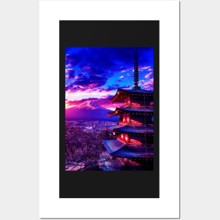 Chureito Pagoda with mount fuji Posters and Art